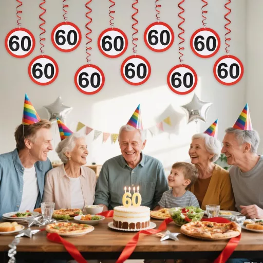 Augesak 60. születésnapi dekoráció szett, 12 db forgalmi tábla spirál füzér