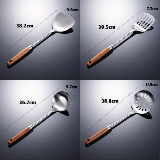 ODMYZG 4 részes wok kés szett rozsdamentes acél fa nyéllel