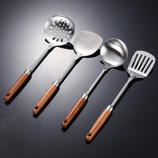 ODMYZG 4 részes wok kés szett rozsdamentes acél fa nyéllel