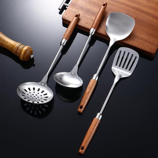 ODMYZG 4 részes wok kés szett rozsdamentes acél fa nyéllel