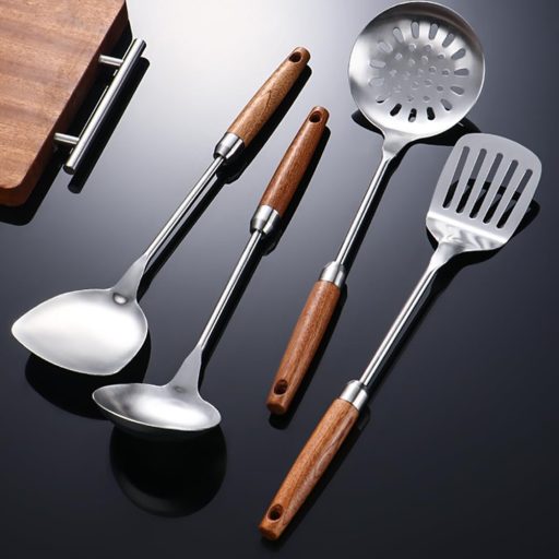 ODMYZG 4 részes wok kés szett rozsdamentes acél fa nyéllel