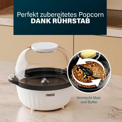 Princess 4,5L Popcorn Készülék Keverőrudas Vaj Olvasztóval és Átlátszó Fedéllel