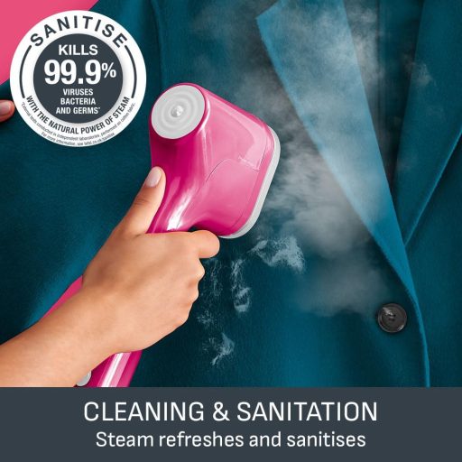 Tefal Pure Pop Slim kézi ruhasteamer 70ml tartállyal, 15 másodperc alatt kész, utazási gőzölő, rózsaszín