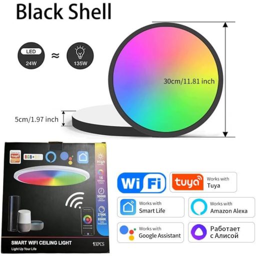 Eregou LED Mennyezeti Lámpa 24W WiFi RGB Dimmer Alexa Google Home Fürdőszoba Hálószoba