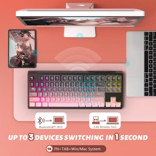 ATTACK SHARK X FREEWOLF M87 80% Wireless Gamer Billentyűzet RGB, TKL, Membrános, 4000mAh, Fekete