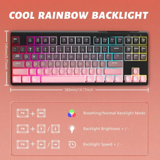ATTACK SHARK X FREEWOLF M87 80% Wireless Gamer Billentyűzet RGB, TKL, Membrános, 4000mAh, Fekete