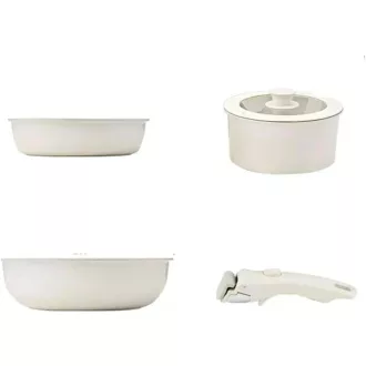   Générique Krémszínű Alumínium Edénykészlet - Serpenyő és Lábos Szett, 2,2 kg, Könnyű Konyhai Főzőedény Garnitúra