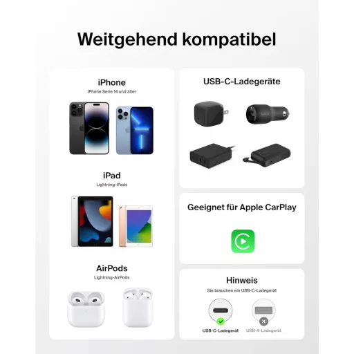 Belkin 2db USB-C Lightning kábel 1,5m fehér iPhone iPad AirPods gyorstöltés
