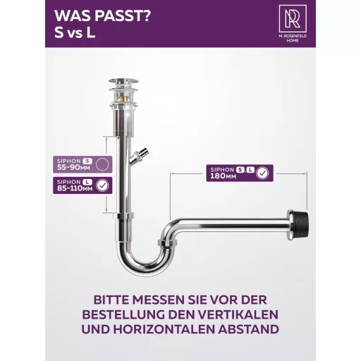 M. ROSENFELD HOME Rozsdamentes Siphon 1 1/4" - Mosógéphez, Magasságállítható, Fali Rozetta