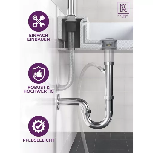 M. ROSENFELD HOME Rozsdamentes Siphon 1 1/4" - Mosógéphez, Magasságállítható, Fali Rozetta