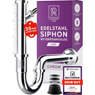   M. ROSENFELD HOME Sifon inoxidabil 1 1/4" - Pentru mașină de spălat, reglabil pe înălțime, rozetă de perete