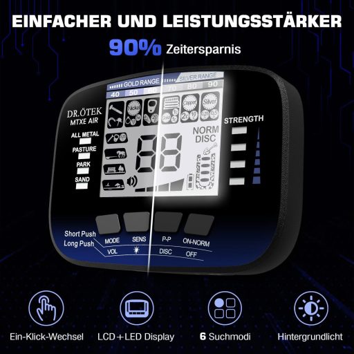 DR.ÖTEK Professzionális Fémkereső 6 Módos Vízálló Detektor Kiegészítésekkel