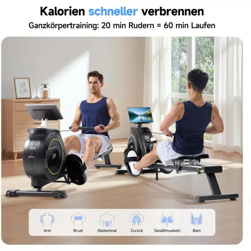 YPOO Összecsukható Evezőgép 16 Fokozatú Mágneses Ellenállással LCD Kijelzővel