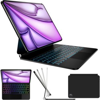   Nuflaz X9 Tipkovnica s futrolom za iPad Air 13" (2024/2025) & iPad Pro 12.9" (3.-6. gen.) - QWERTZ Njemačka tipkovnica s touchpadom, 7 boja pozadinskog osvjetljenja