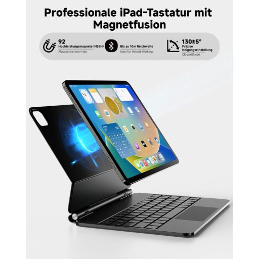 Nuflaz X9 Billentyűzetes Tok iPad Air 13" (2024/2025) & iPad Pro 12.9" (3-6. Gen) - QWERTZ Német Billentyűzet Érintőpaddal, 7 Színű Háttérvi