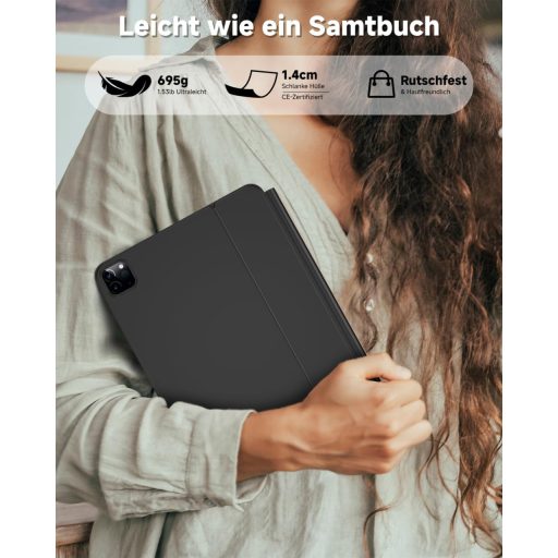 Husă cu tastatură Nuflaz X9 pentru iPad Air 13" (2024/2025) & iPad Pro 12.9" (Gen. 3-6) - Tastatură QWERTZ Germană cu Touchpad, Iluminare de fundal în 7 culori