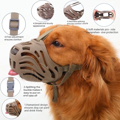 ETONSUNNY Puha szilikon szájkosár kutyáknak, XL méret, barnaszínű, ugatás és rágás elleni