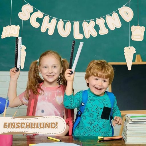 Ghirlandă de lemn KKSJK pentru începerea școlii - Decor pentru prima zi de școală, pentru băieți și fete, pentru prezentarea la școală, accesoriu pentru pachetul școlar