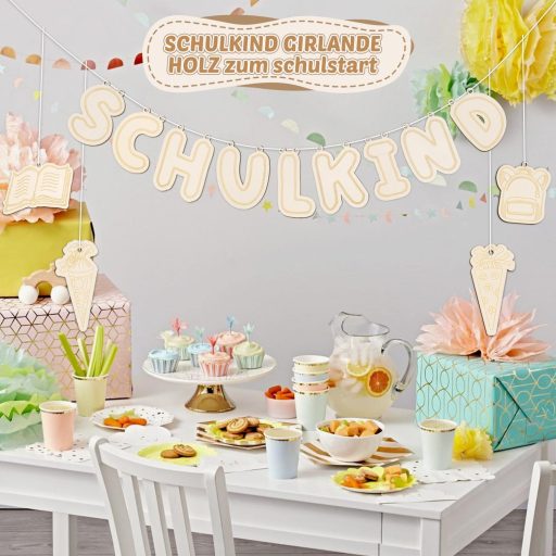 Ghirlandă de lemn KKSJK pentru începerea școlii - Decor pentru prima zi de școală, pentru băieți și fete, pentru prezentarea la școală, accesoriu pentru pachetul școlar