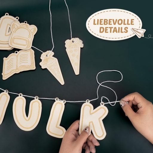 Ghirlandă de lemn KKSJK pentru începerea școlii - Decor pentru prima zi de școală, pentru băieți și fete, pentru prezentarea la școală, accesoriu pentru pachetul școlar