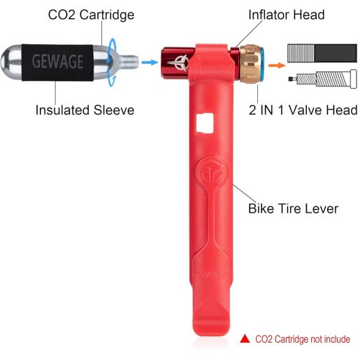 Pompă de bicicletă GEWAGE CO2 cu cartușe de 16g, pentru valve Presta și Schrader