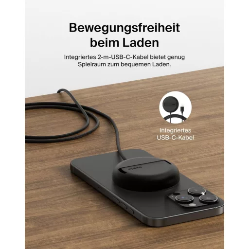 Belkin 15W MagSafe Mágneses Vezeték Nélküli Töltő Állvánnyal iPhone Samsung AirPods Qi2 Fekete