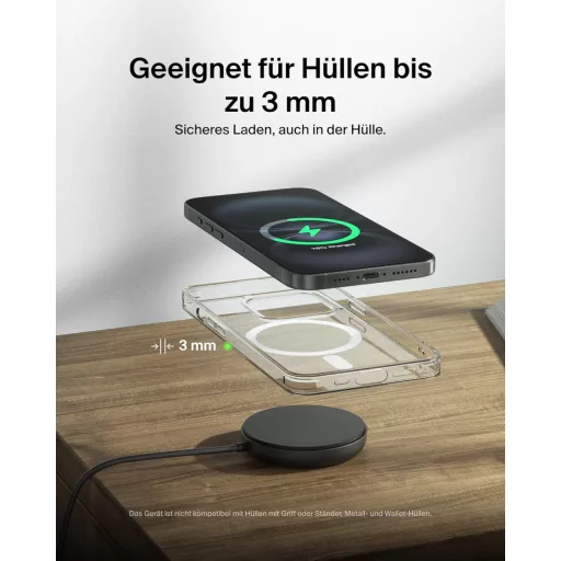 Belkin 15W MagSafe Mágneses Vezeték Nélküli Töltő Állvánnyal iPhone Samsung AirPods Qi2 Fekete