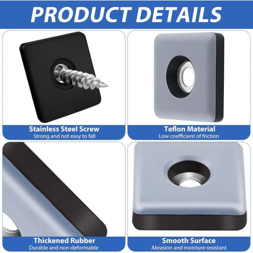 TXErfolg teflónové klzáky 20 ks 25 mm skrutkovacie, štvorcové, ochrana podlahy