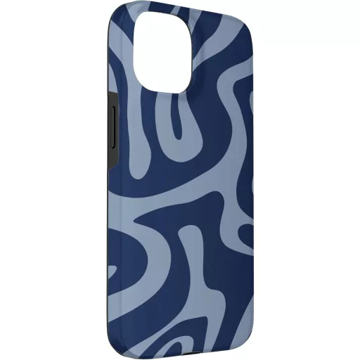 Retro Liquid Swirl Abstract Aesthetic Designs iPhone 15 Sötétkék Folyékony Mintás Tok