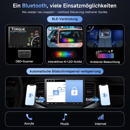 ATOTOZONE A5L 10" Android Autórádió CarPlay, 2DIN/1DIN, Vezeték Nélküli, WiFi, Bluetooth