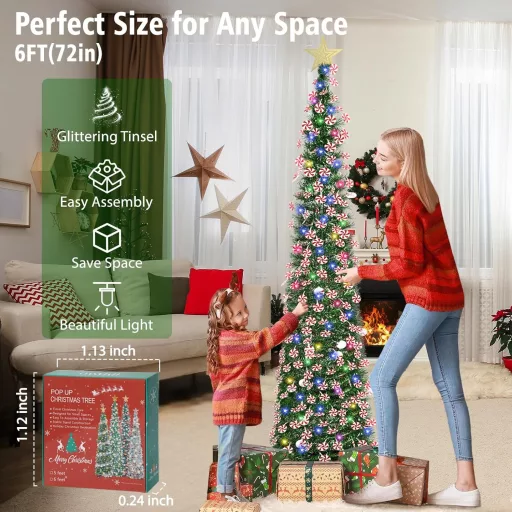 HMASYO 180 cm Fenyő Karácsonyfa Időzítővel, 100 LED Világítással, Távirányítóval, USB Üzemeltetésű
