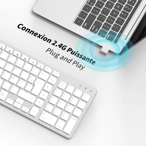 LeadsaiL AZERTY Vezeték nélküli Billentyűzet USB 2.4GHz Multimédia Gombokkal