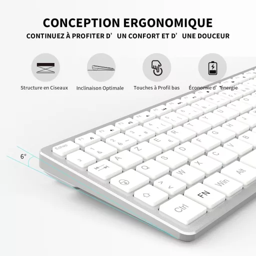LeadsaiL AZERTY Vezeték nélküli Billentyűzet USB 2.4GHz Multimédia Gombokkal