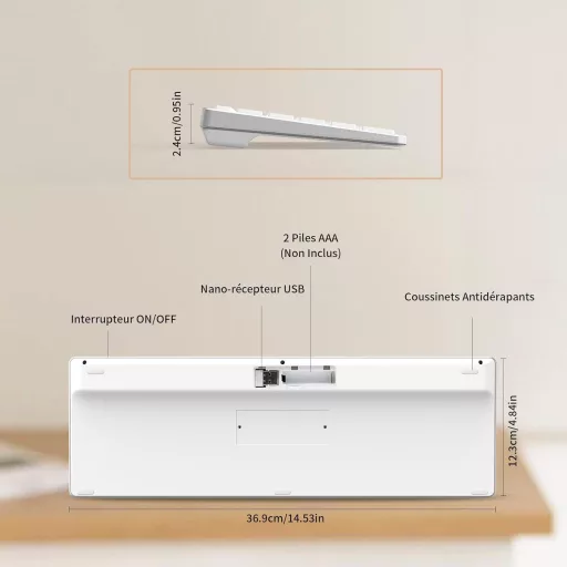 LeadsaiL AZERTY Vezeték nélküli Billentyűzet USB 2.4GHz Multimédia Gombokkal