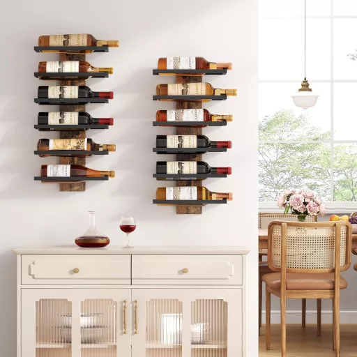 FAVOOSTY Suport de perete pentru sticle de vin - Suport metalic pentru 6 sticle, negru, suspendat, pentru sufragerie, dormitor, cramă