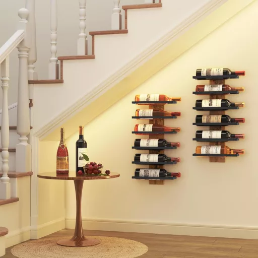 FAVOOSTY Suport de perete pentru sticle de vin - Suport metalic pentru 6 sticle, negru, suspendat, pentru sufragerie, dormitor, cramă