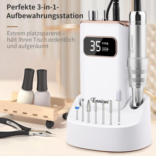 Freză Unghii Enniewi 35000 RPM Albă, Aparat Profesional Manichiură