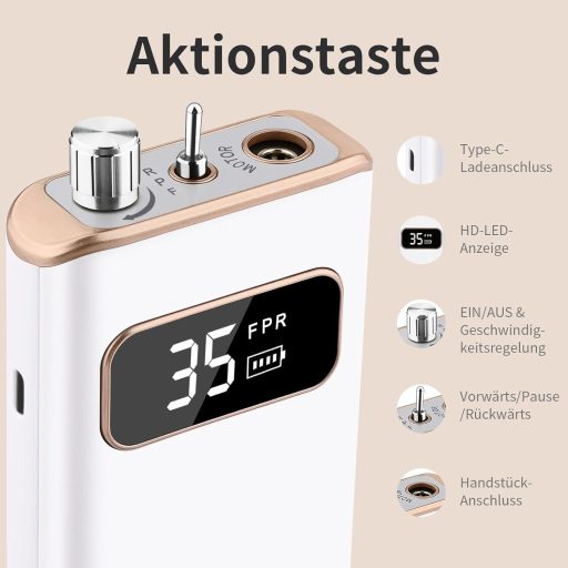 Enniewi Köröm Fúró 35000 RPM Fehér Professzionális Manikűr Gép