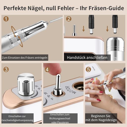 Freză Unghii Enniewi 35000 RPM Albă, Aparat Profesional Manichiură