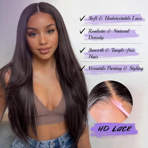 FESHFEN Sötétbarna Csipke Elülső Paróka 75cm Hosszú Egyenes Szintetikus Haj Nőknek