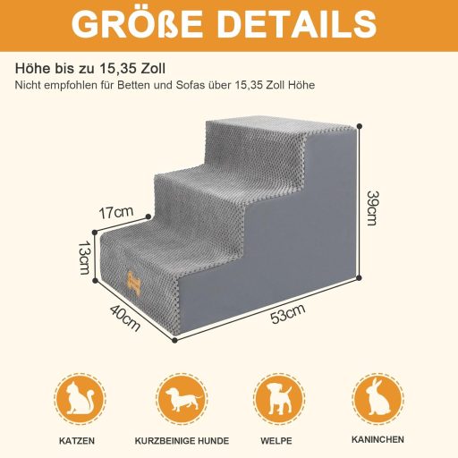 Nepfaivy 3 szintes kutyalépcső kis kutyáknak, ágylépcsõ kanapéhoz, mosható huzattal