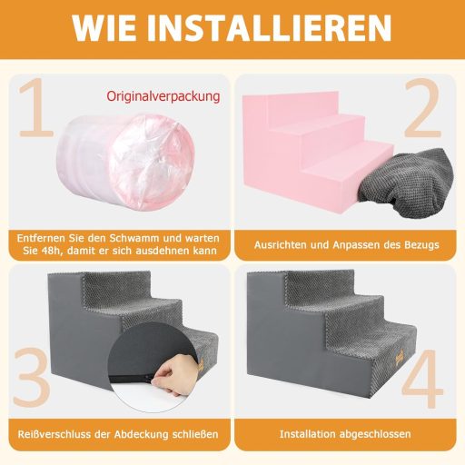 Nepfaivy 3 szintes kutyalépcső kis kutyáknak, ágylépcsõ kanapéhoz, mosható huzattal