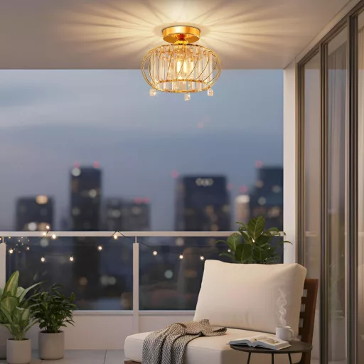 Plafonieră aurie ANWIO cu cristale, 28 cm, candelabru modern pentru sufragerie, dormitor, bucătărie