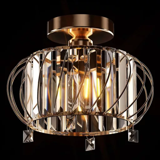 Plafonieră aurie ANWIO cu cristale, 28 cm, candelabru modern pentru sufragerie, dormitor, bucătărie
