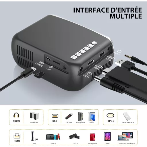 iTJQ 4K hordozható mini projektor 1080P UHD vezeték nélküli tükrözéssel okostelefonhoz