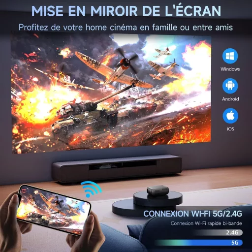 iTJQ 4K hordozható mini projektor 1080P UHD vezeték nélküli tükrözéssel okostelefonhoz