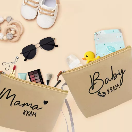 Geantă cosmetică cu fermoar Sunshine Smile, bej închis, trusă de cosmetice compactă, pentru călătorii și utilizare zilnică, machiaj practic.