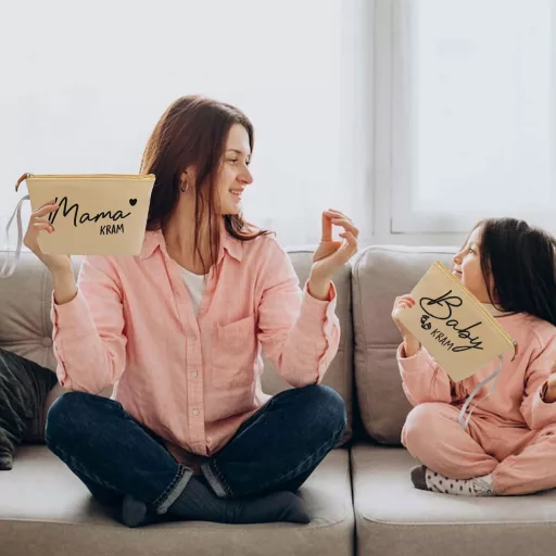 Geantă cosmetică cu fermoar Sunshine Smile, bej închis, trusă de cosmetice compactă, pentru călătorii și utilizare zilnică, machiaj practic.