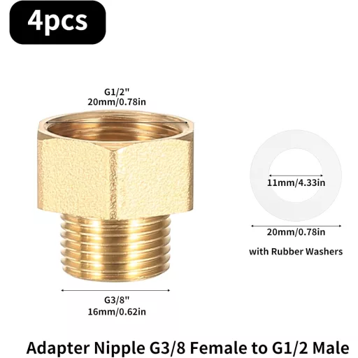 BieMian 1/2" - 3/8" Sárgaréz Csökkentő Adapter 4db Csőcsatlakozó