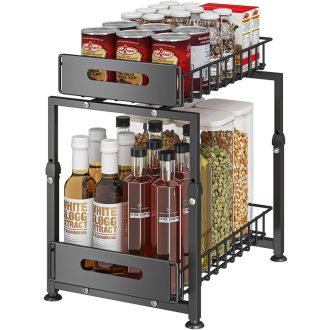   YunNasi Konyhai Szekrény Szervező 2 Szintes Polc Fekete Mosogató Alatti Tároló